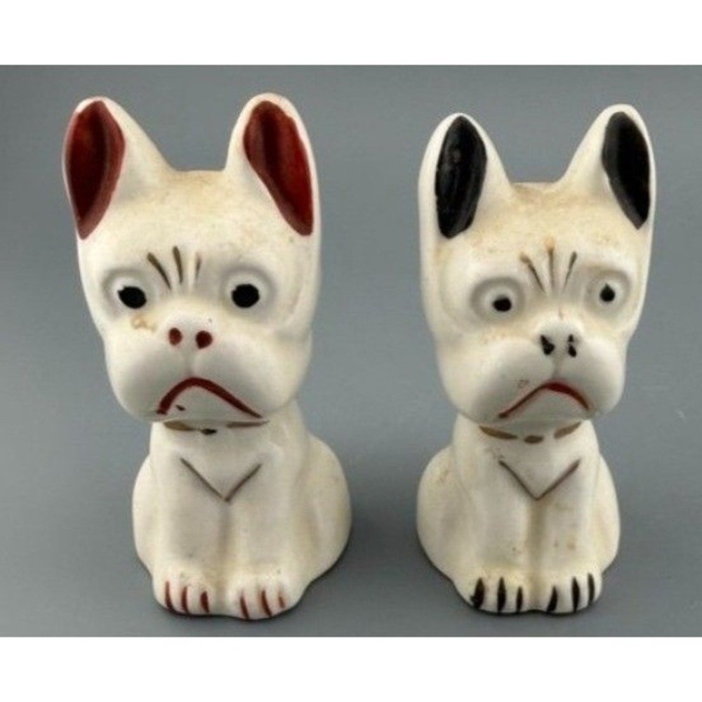 Vintage Anamorphic French Bulldog Shakers Boston Terrier Pair Japan Pair 3"